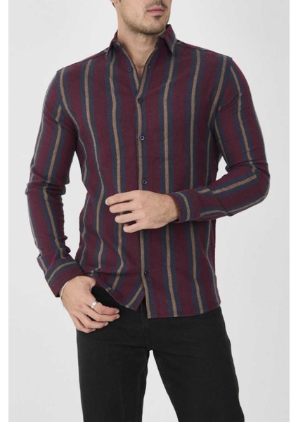 Uzun Kollu Slim Fit Çizgili Erkek Gömlek fiyatları
