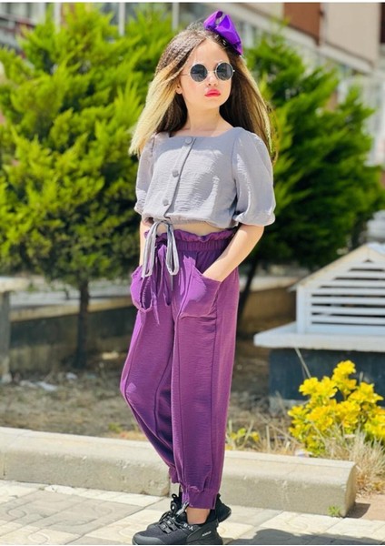 Bluz Pantolon Toka 3'lü Yazlık Kız Çocuk Alt Üst Takım - Bayramlık modelleri