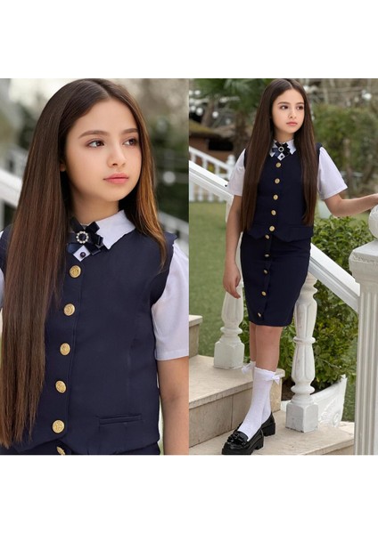 Kız Çocuk Gömlek-Etek-Ceket-Broş Bayramlık Alt Üst 4 Parça Takım fiyatları