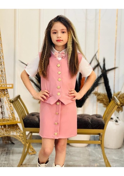 Kız Çocuk Gömlek-Etek-Ceket-Broş Bayramlık Alt Üst 4 Parça Takım fiyatları