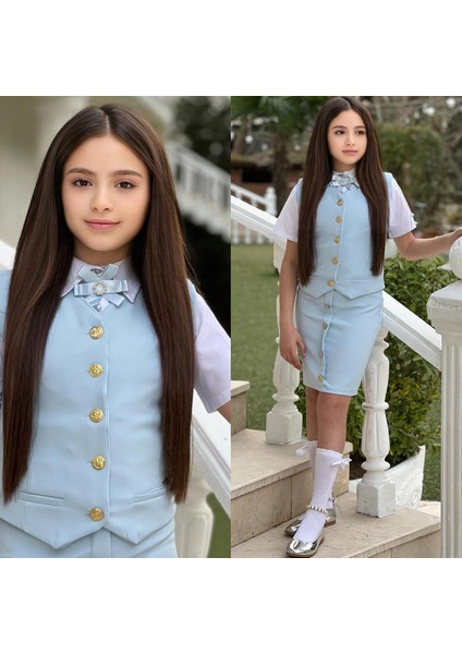 Kız Çocuk Gömlek-Etek-Ceket-Broş Bayramlık Alt Üst 4 Parça Takım fiyatları