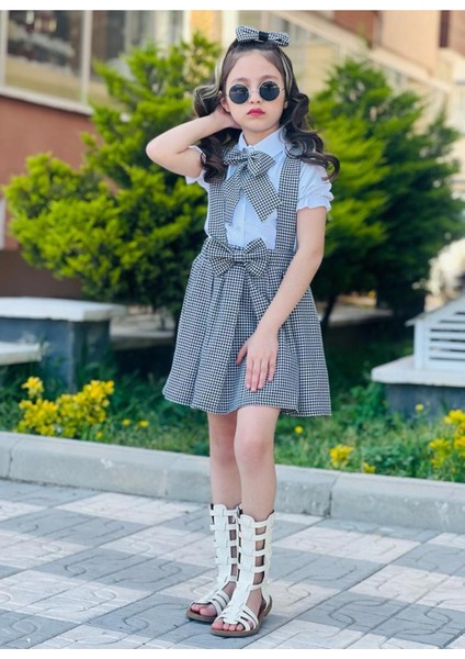Bayramlık Kız Çocuk Gömlek / Elbise / Toka / Broş 4'lü Takım