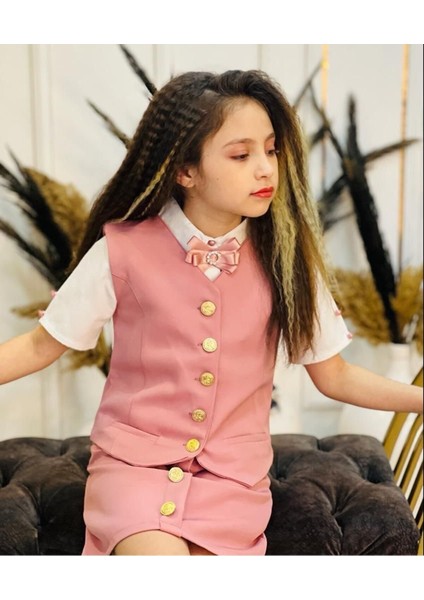 Kız Çocuk Gömlek-Etek-Ceket-Broş Bayramlık Alt Üst 4 Parça Takım modelleri