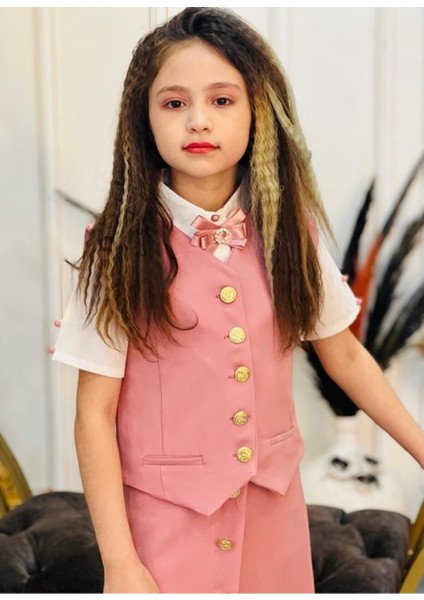 Kız Çocuk Gömlek-Etek-Ceket-Broş Bayramlık Alt Üst 4 Parça Takım indirimleri