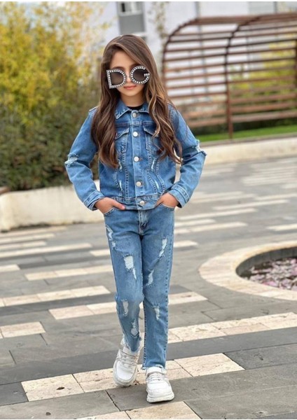 Kız Çocuk Kot Pantolon / Kot Ceket / Badi 3 Parça Takım fiyatları