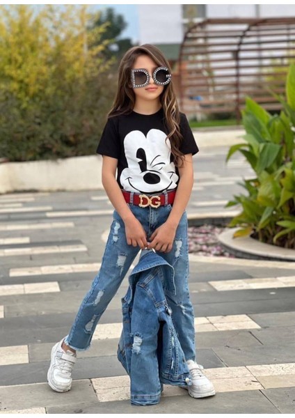 Kız Çocuk Kot Pantolon / Kot Ceket / Badi 3 Parça Takım modelleri