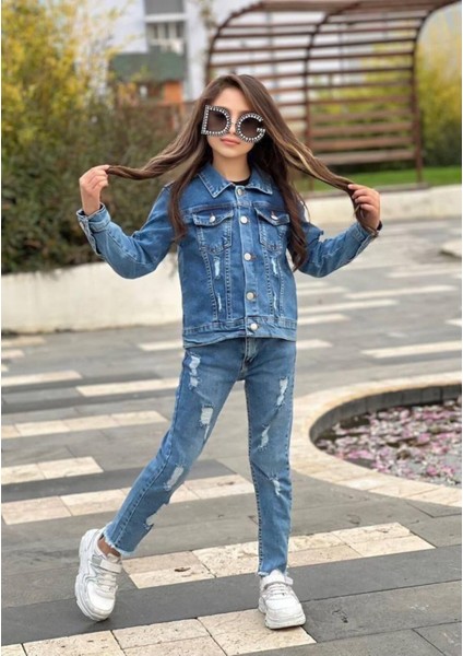 Kız Çocuk Kot Pantolon / Kot Ceket / Badi 3 Parça Takım fırsatları