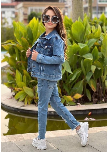 Kız Çocuk Kot Pantolon / Kot Ceket / Badi 3 Parça Takım indirimleri