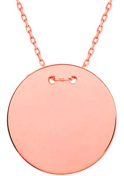 925 Ayar Gümüş Rose Yuvarlak Plaka Kolye