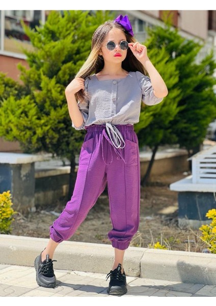 Bluz Pantolon Toka 3'lü Yazlık Kız Çocuk Alt Üst Takım - Bayramlık