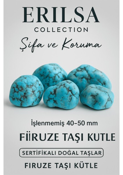Sertifikalı Ham İşlenmemiş Firuze (Turkuaz) Taşı Kütle – İran Firuze 40-50 mm