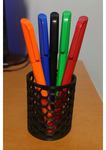 3D Baskı Petek Desenli Kalemlik | Siyah | Masaüstü Organizer | Modern Tasarım