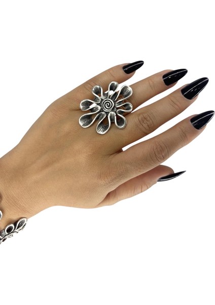 Gümüş Kaplamalı, Ayarlanabilir, Uniseks, Bileklik-Yüzük Set ( Çiçek Set , Antik Gümüş Set ) modelleri