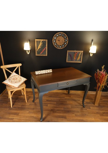 110 cm Çekmeceli Masif Antrasit Ceviz Çalışma Masası