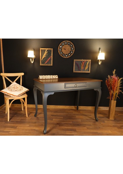 110 cm Çekmeceli Masif Antrasit Ceviz Çalışma Masası modelleri