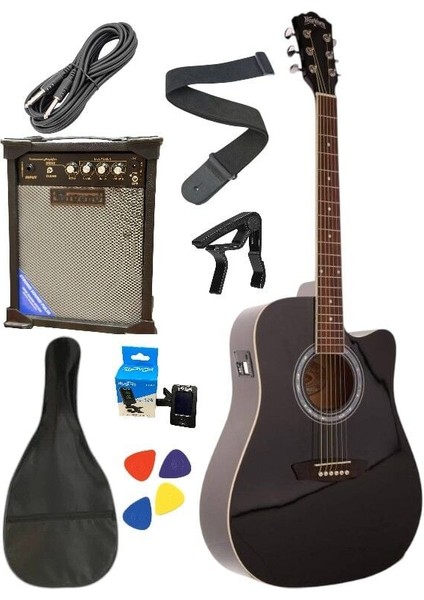 Elektro Akustik Gitar Full Set Washburn-Gitar-Kılıf-Amfi-Kablo-Pena-Kapo-Tuner