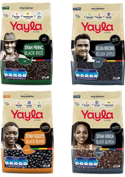 Gurme Siyah Pirinç/beluga/siyah Fasülye/siyah Kinoa 500 gr 4’lü Set