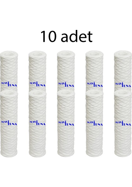 10 Adet 10″ Inç (25,4 Cm) Ip Iplik Sargılı Su Arıtma Kartuş Filtresi – Standart 10"×2.5″