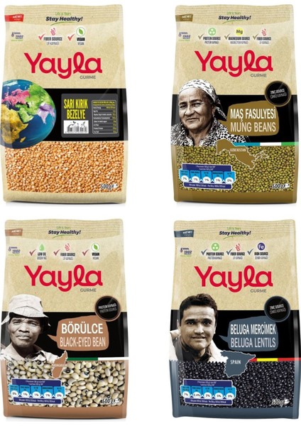 Gurme Sarı Kırık Bezelye/maş Fasülye/börülce/beluga Mercimek 500 gr 4’lü Set