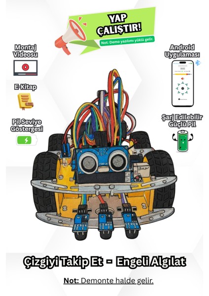 Arduino 4WD Robotik Araç Kiti - 4 Teker Robot Araba - Ble (E-Kitaplı ve Videolu)