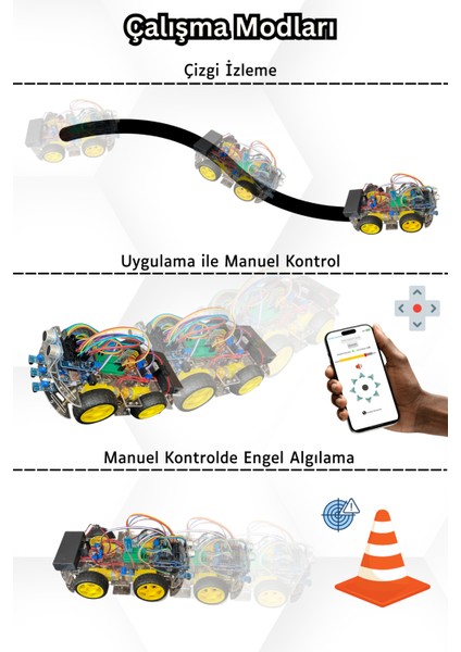 Arduino 4WD Robotik Araç Kiti - 4 Teker Robot Araba - Ble (E-Kitaplı ve Videolu) modelleri