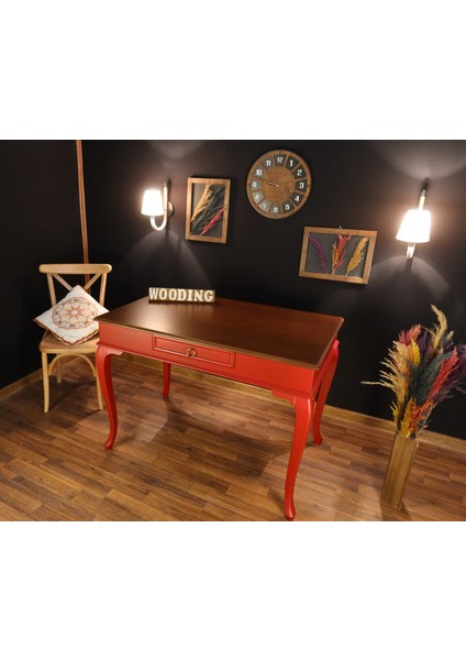 110 cm Çekmeceli Masif Kırmızı Ceviz Çalışma Masası
