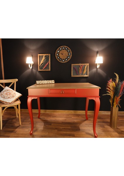 110 cm Çekmeceli Masif Kırmızı Naturel Çalışma Masası modelleri
