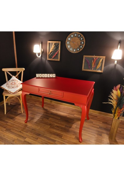 110 cm Çekmeceli Masif Kırmızı Çalışma Masası