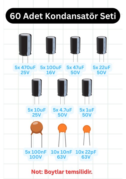 Elektronik Full Set - 367 Parça - Direnç, Kondansatör, Transistör, Diyot ve LED Seti modelleri