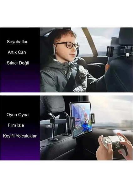 Araç Arka Koltuk Evrensel Tablet ve Telefon Tutucu Araba Kafalık 12.9 Inç 360° Dönebilir