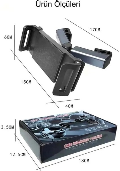 Araç Arka Koltuk Evrensel Tablet ve Telefon Tutucu Araba Kafalık 12.9 Inç 360° Dönebilir