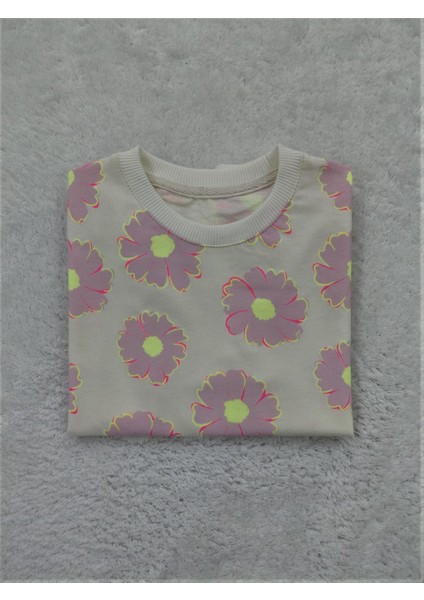 Çiçek Desenli Pamuklu Kız Çocuk Sweatshirt