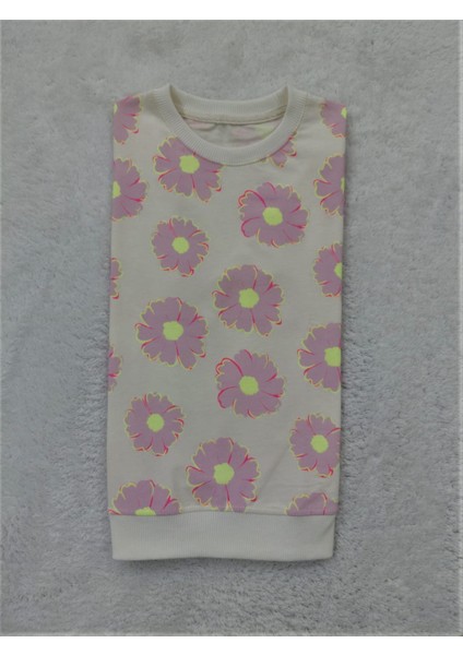 Çiçek Desenli Pamuklu Kız Çocuk Sweatshirt