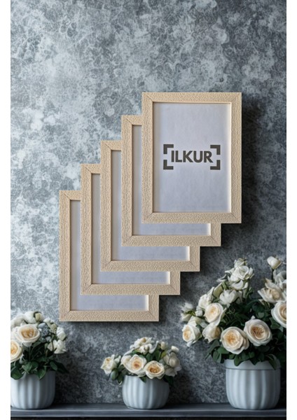 A4 Boyutunda (21X30) cm 3 cm Kalınılığında Kirli Beyaz Eskitme Desenli Çerçeve Beş Adet