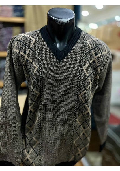 Erkek Triko V Yaka Desenli Kazak fiyatları