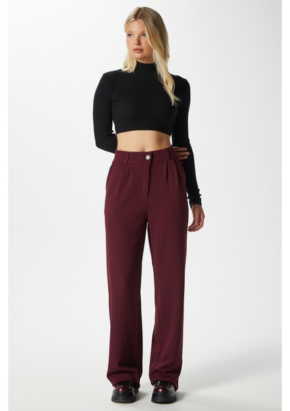 Likra Serisi Flex Bel Lastikli Esnek Bordo Palazzo Pantolon fiyatları