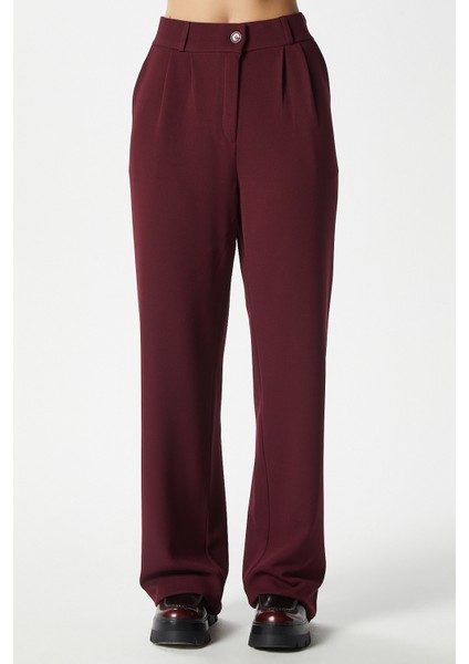 Likra Serisi Flex Bel Lastikli Esnek Bordo Palazzo Pantolon modelleri