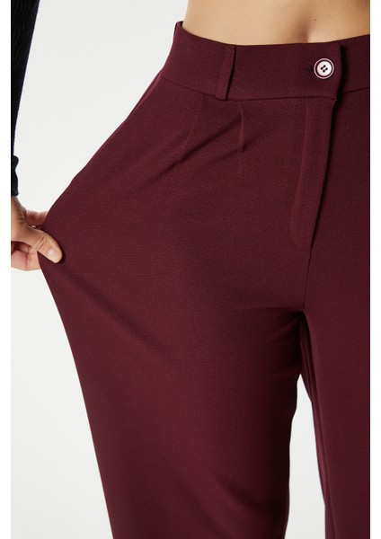 Likra Serisi Flex Bel Lastikli Esnek Bordo Palazzo Pantolon fırsatları