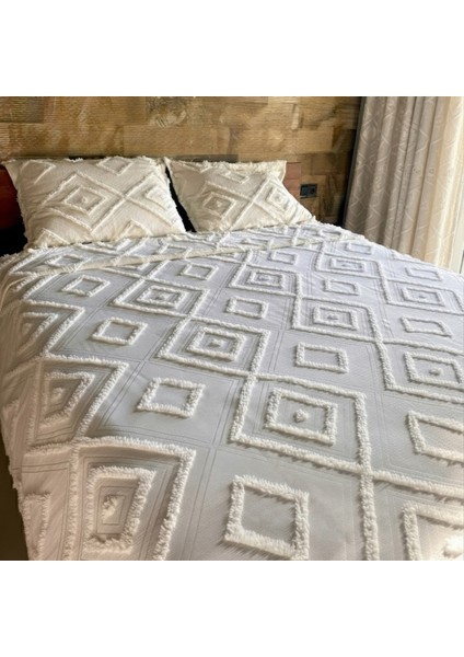 Iskandinav Püsküllü Çift Kişilik Yatak Örtüsü Ekru 240 x 250 ve 2 Adet Yastık modelleri