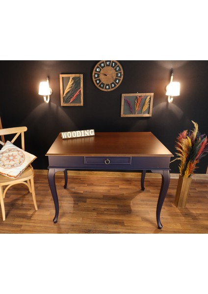 110 cm Çekmeceli Masif Lacivert Ceviz Çalışma Masası fiyatları