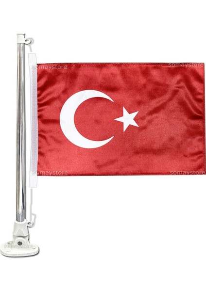 Marine Tekne Bayrak Direği 50CM Alüminyum 30 x 45 cm Çift Kat Saten Bayraklı