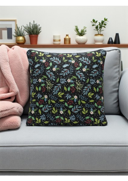 Simli Baskılı Biyeli Kırlent Kılıfı - Çift Taraflı | 45X45 cm