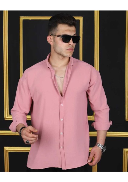 Pembe Renk Aerobin Kumaş Oversize Erkek Gömlek