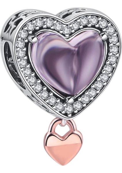 Iki Renkli Pembe Taşlı Anne Kalbi Charm | 925 Ayar Gümüş fiyatları