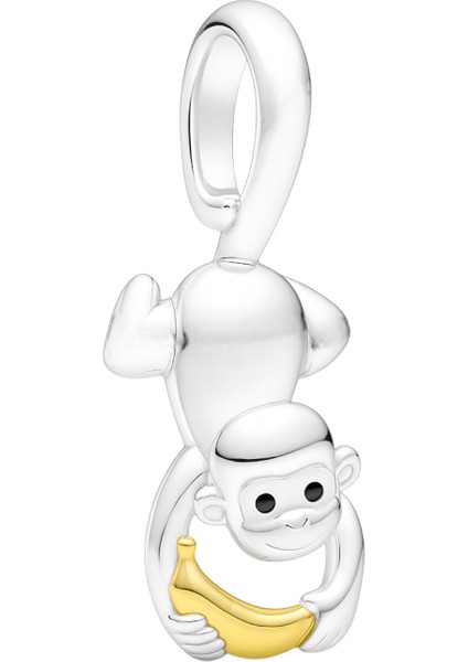 Hareketli Maymun ve Muz Charm | 925 Ayar Gümüş