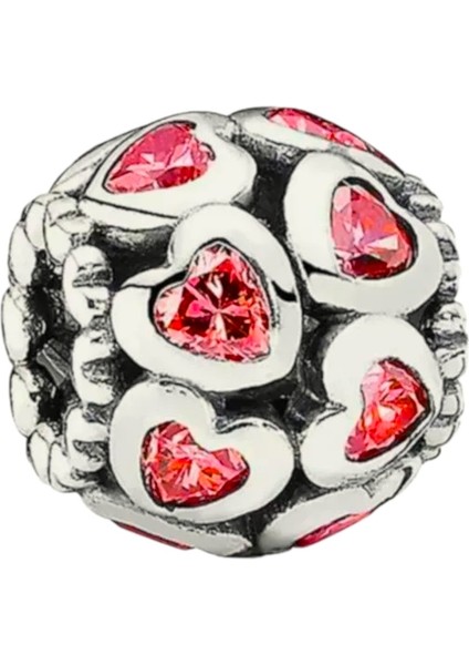 Kırmızı Kalpler Charm | 925 Ayar Gümüş