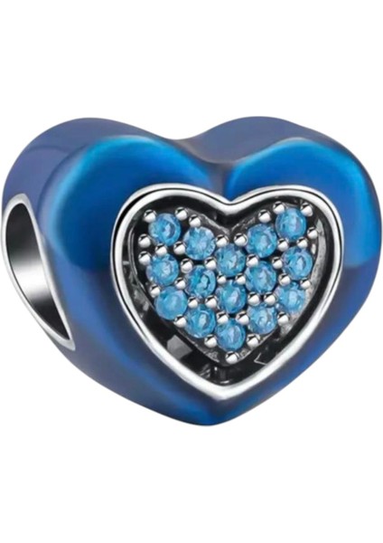Favorim Sensin Hareketli Mavi Kalp Charm | 925 Ayar Gümüş