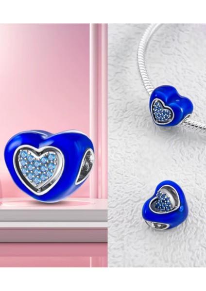 Favorim Sensin Hareketli Mavi Kalp Charm | 925 Ayar Gümüş modelleri
