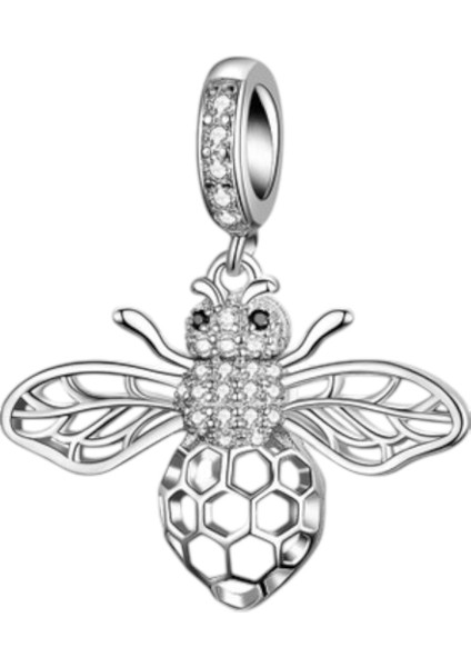 Işıltılı Petekli Arı Charm | 925 Ayar Gümüş