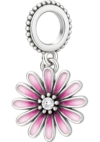 Pembe Mor Papatya Charm | 925 Ayar Gümüş